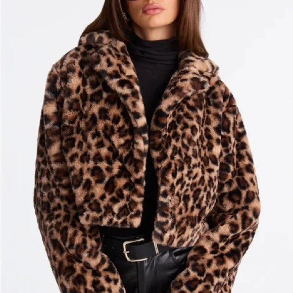 Fashion Nova Felicia Leopard Print Faux Fur Coat Size Large NWT - Picture 1 of 4